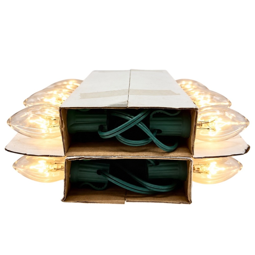 Clear C7 Christmas Lights 2 Sets Vintage Style Green Cord Clip-On Bulbs 2011